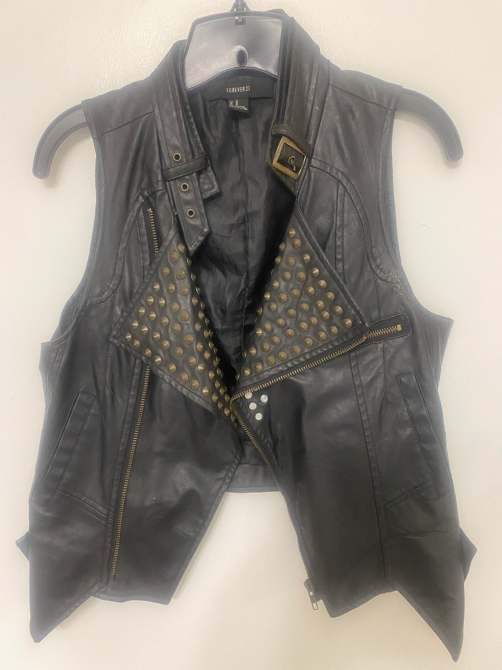 Forever 21 Black Faux Leather Stud Moto Vest with Gold Hardware